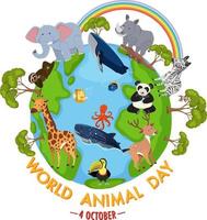 bannière de la journée mondiale des animaux avec des animaux sauvages vecteur
