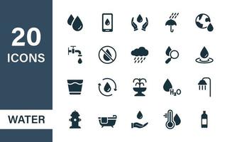ensemble d'icônes de silhouette d'eau. laissez tomber le pictogramme de recyclage de l'eau et de la nature. eau propre minérale, douche, robinet et icônes de pluie. vérifier, protéger, conserver et prendre soin du liquide. illustration vectorielle. vecteur