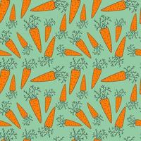 dessin animé doodle carotte linéaire avec motif sans soudure de feuilles. fond végétal. vecteur