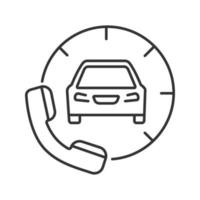 icône linéaire de commande de taxi. voiture avec combiné. illustration de la ligne mince. appel d'assistance routière. symbole de contour. dessin de contour isolé de vecteur