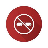 signe interdit avec icône de glyphe d'ombre portée de lunettes design plat. interdiction des lunettes de soleil. illustration vectorielle silhouette vecteur