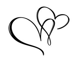 Main dessiné deux signe d&#39;amour de coeur. Illustration vectorielle de calligraphie romantique. Symbole d&#39;icône Concepn pour t-shirt, carte de voeux, mariage affiche. Élément plat design de la Saint-Valentin vecteur