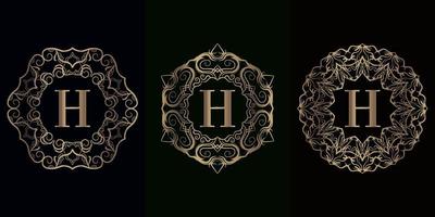 collection de logo initial h avec cadre d'ornement de mandala de luxe vecteur