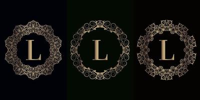 collection de logo initial l avec cadre d'ornement de mandala de luxe vecteur
