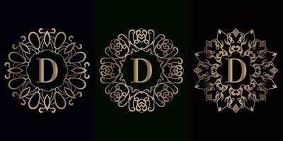 collection de logo initial d avec cadre d'ornement de mandala de luxe vecteur