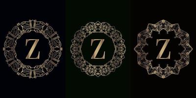 collection de logo initial z avec cadre d'ornement de mandala de luxe vecteur