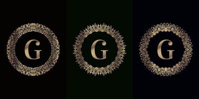 collection de logo initial g avec cadre d'ornement de mandala de luxe vecteur