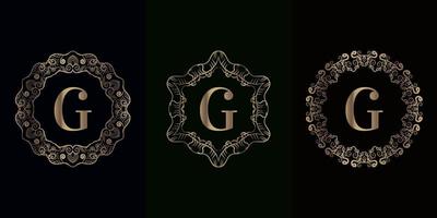 collection de logo initial g avec cadre d'ornement de mandala de luxe vecteur