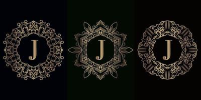 collection de logo initial j avec cadre d'ornement de mandala de luxe vecteur