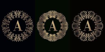 collection de logo initial a avec cadre d'ornement de mandala de luxe vecteur
