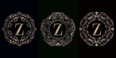 collection de logo initial z avec cadre d'ornement de mandala de luxe vecteur