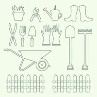 silhouette du vecteur de jeu d'outils de jardinage. conception graphique d'outil de jardinage plat simple