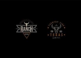 texas longhorn, conception de logo d'étiquette vintage de bovins de taureau de pays occidental vecteur