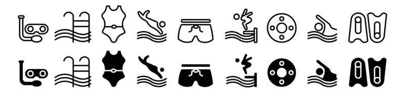 ensemble d'icônes de piscine, icône de natation dans une illustration vectorielle de style différent vecteur