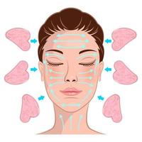 schéma de massage gua sha sur le visage de la femme vecteur