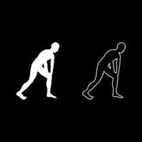 homme faisant des exercices pour l'échauffement sport action silhouette d'entraînement masculin avant de courir vue latérale jeu d'icônes illustration couleur blanche style plat image simple vecteur