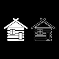 maison en bois grange avec cabanes en rondins modulaires en bois cabane en bois maisons modulaires jeu d'icônes illustration couleur blanche style plat image simple vecteur