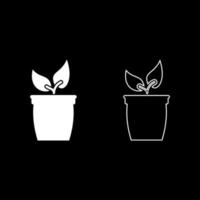 pot de fleurs ou pot avec plante icon set couleur blanc illustration style plat simple image vecteur