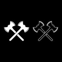 deux haches viking à double face icon set illustration couleur blanche style plat image simple vecteur