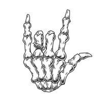 squelette de la main avec tatouage vintage d'art de ligne d'anneau d'amour ou illustration vectorielle de conception d'impression.