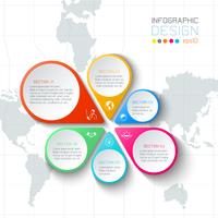 Infographie des étiquettes commerciales sur fond de carte mondial. vecteur