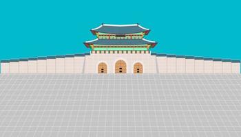 porte gwanghwamun et long mur et grande cour au palais gyeongbokgung à séoul corée du sud. illustration vectorielle eps10 vecteur