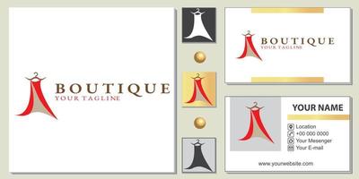 modèle premium de logo boutique rouge avec élégant vecteur de carte de visite eps 10