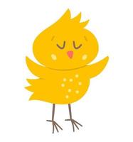 icône de vecteur de poussin drôle. illustration de petit oiseau de printemps, de pâques ou de ferme. mignon poulet jaune aux yeux fermés isolé sur fond blanc.