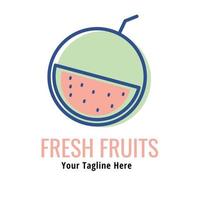 logo simple de fruit de pastèque fraîche. création de logo minimaliste. couleur de ligne vecteur