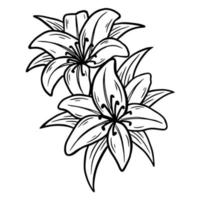 fleur dessinée à la main avec feuille naturals isolé illustration d'art botanique noir vecteur