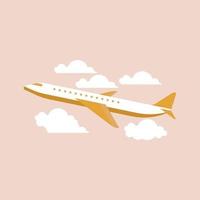 illustration d'icône d'avion dans le ciel, vue d'un avion en vol. avions voyage et avion de vacances. avion de vol ou transport aérien. illustration vectorielle plane aérienne.