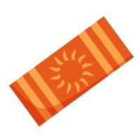 illustration vectorielle de serviette de plage rétro dans un style plat de dessin animé. accessoire d'été, tapis imprimé soleil aux couleurs orange et rouge vecteur