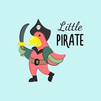 perroquet avec un sabre en vêtements de pirate, une carte postale pour un petit pirate vecteur