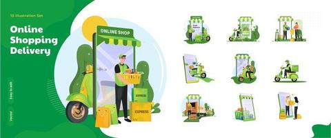 ensemble de collection d'illustrations de services de livraison d'achats en ligne vecteur