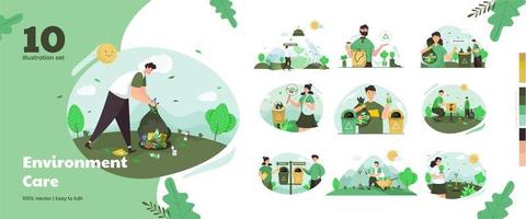 concept d'ensemble de collection d'illustrations de soins de l'environnement