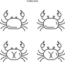 icône de crabe isolé sur fond blanc de la collection de gastronomie. icône crabe ligne mince contour symbole linéaire de crabe pour le logo, le web, l'application, l'interface utilisateur. signe simple d'icône de crabe. jeu d'icônes de crabes vecteur