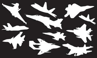 silhouettes de chasseurs à réaction vector illustration design fond noir et blanc