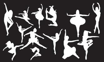 silhouettes de belles femmes dansant sur fond noir et blanc vecteur