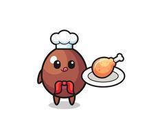 personnage de dessin animé de chef de poulet frit aux œufs en chocolat vecteur