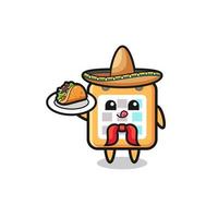 calendrier mexicain chef mascotte tenant un taco vecteur