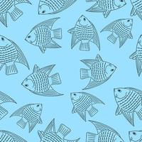 modèle sans couture avec fish.nautical theme.doodle style.blue background.black outline.vector illustration. vecteur