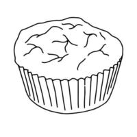 style cupcake doodle.image noir et blanc de cuisson.monochrome.contour dessin à la main.produits de confiserie sucrée.image vectorielle vecteur