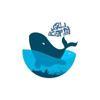 illustration vectorielle d'une baleine dans les profondeurs de l'océan, vecteur de jour de l'océan