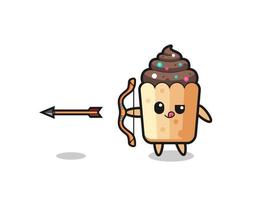 illustration du personnage de cupcake faisant du tir à l'arc vecteur