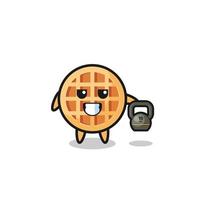 cercle, gaufre, mascotte, levage, kettlebell, dans, les, gymnase vecteur