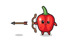 illustration du personnage de poivron rouge faisant du tir à l'arc vecteur