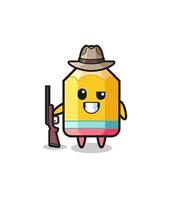 mascotte de chasseur de crayon tenant un pistolet vecteur