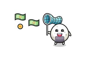 illustration de l'onigiri attrapant de l'argent volant vecteur