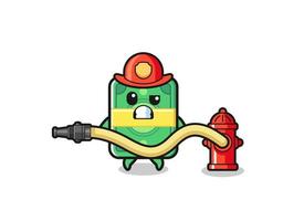 caricature d'argent en tant que mascotte de pompier avec tuyau d'eau vecteur