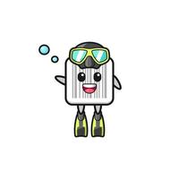 le personnage de dessin animé de plongeur de code à barres vecteur